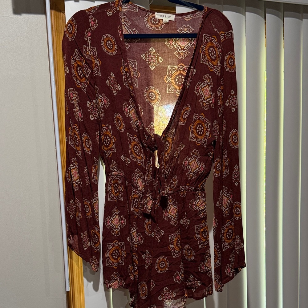 Taylor & Sage Maroon Patterned Jumpsuit